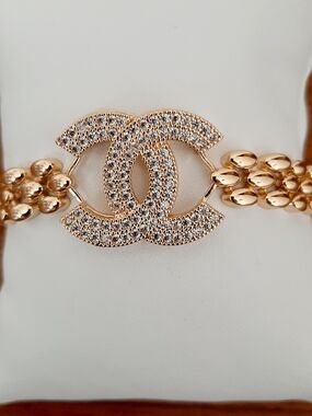 Gold-Tone Crystal Interlocking CC Bracelet